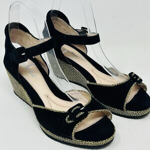 Beautifeel Sandals Black Size 38 Suede Ankle Strap Giraffe Print Wedge Heel
